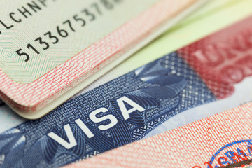 Fototapeta premium USA visa in a passport background