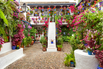 Courtyard with Flowers decorated  - Patio Fest, Spain, Europe - obrazy, fototapety, plakaty