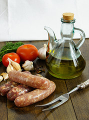 homemade raw sausages  with garlic and spices.