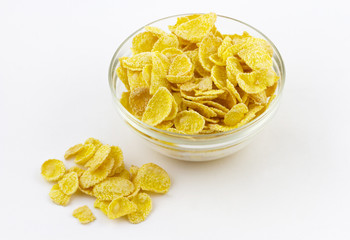 Close-up view of cornflakes in a glass bowl