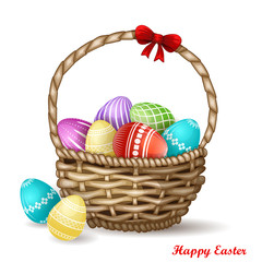 Colorful eggs in basket