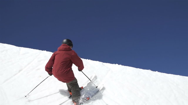 Slow Motion Extreme Skier In Half Pipe