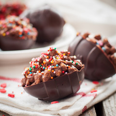 Homemade Chocolate Eggs with Rice and Wheat Cereal