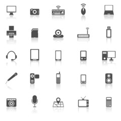 Gadget icons with reflect on white background