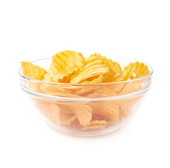 Fototapeta na wymiar Multiple potato chips in a glass bowl