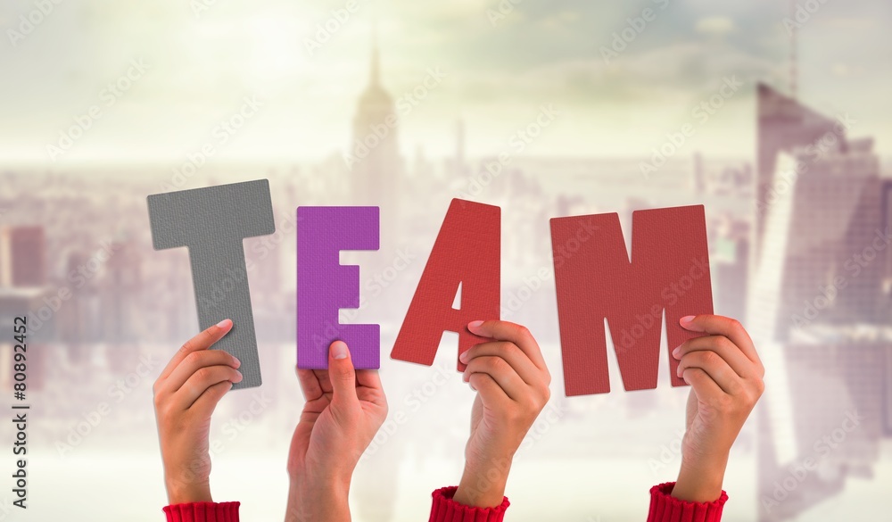 Poster composite image of hands showing team