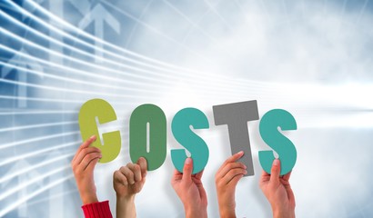 Composite image of hands holding up costs