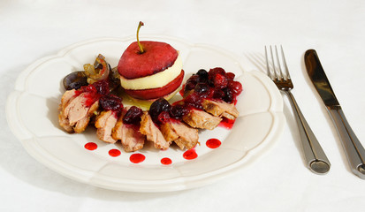 duck breast with cranberries and apple