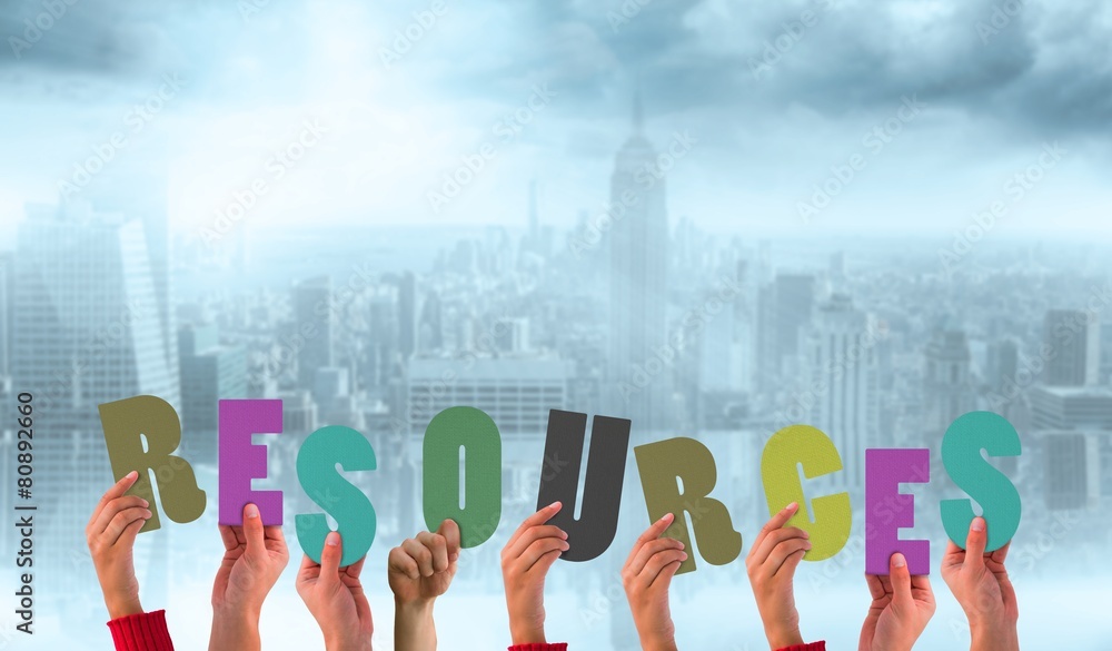 Poster Composite image of hands showing resources
