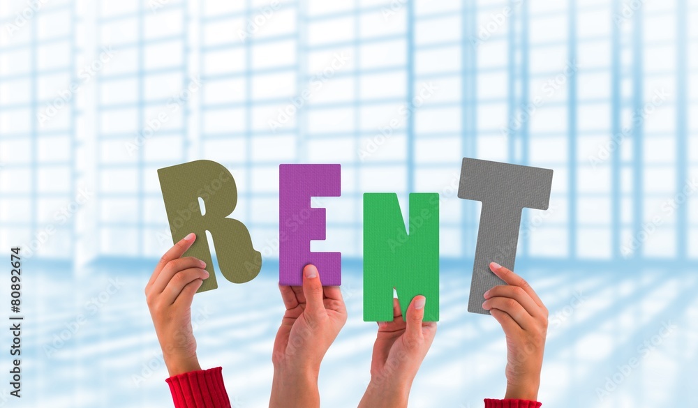 Poster composite image of hands showing rent