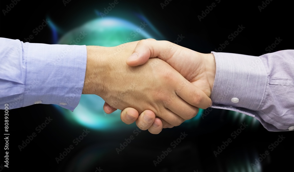 Poster composite image of hand shake in front of wires