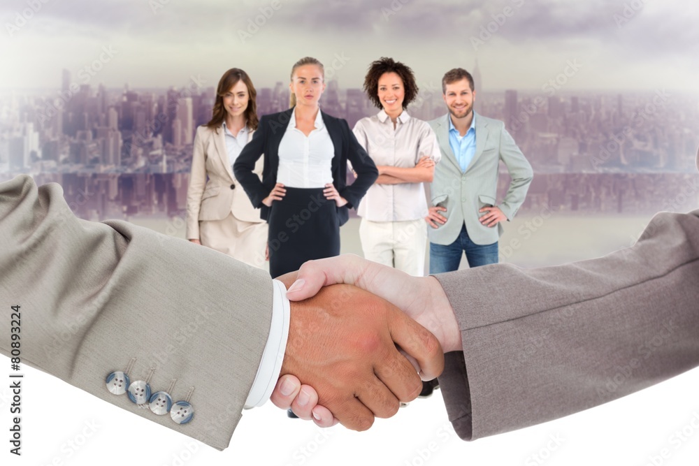 Poster Composite image of side view of shaking hands