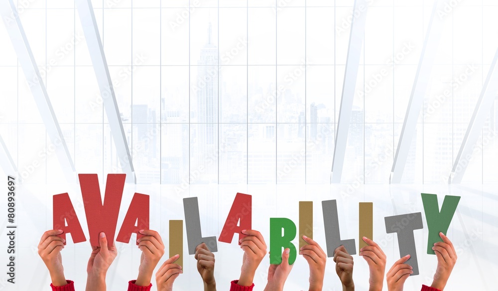 Aufkleber Composite image of hands holding up availability
