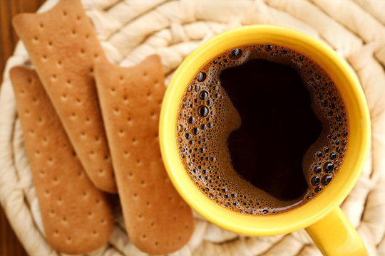cup of coffee and a biscuit for breakfast