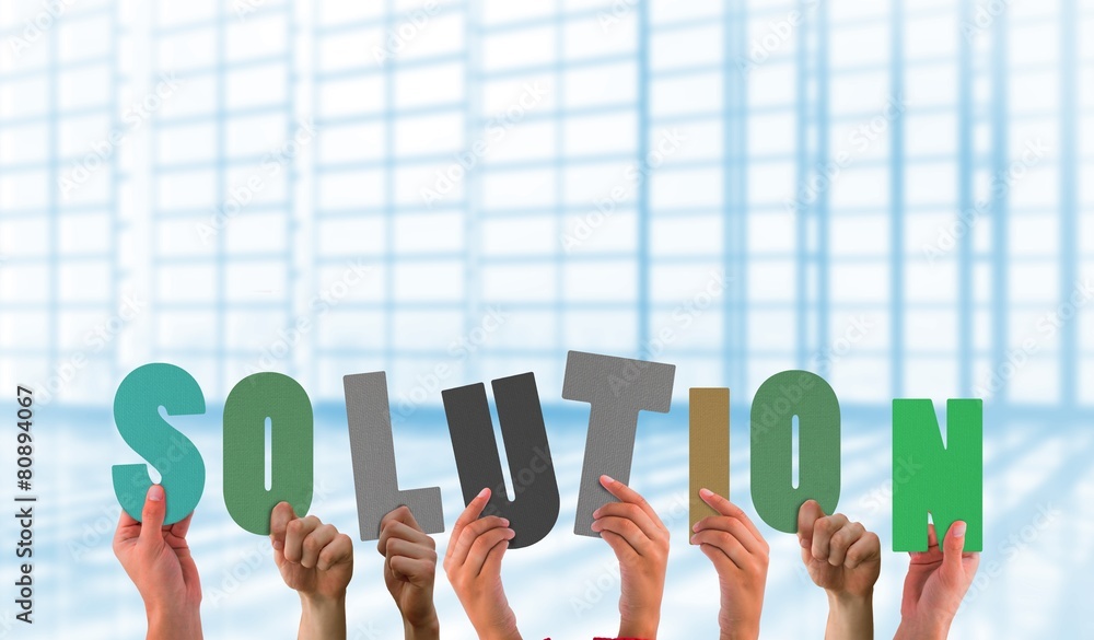 Poster composite image of hands holding up solution