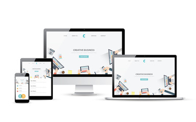 Responsive web design and website development vector devices - obrazy, fototapety, plakaty