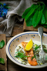 salmon with sauce from a sorrel.