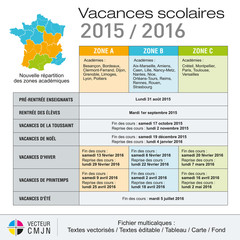 Vacances scolaires 2015-2016 - Nouvelles zones 2015