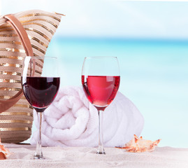 Wine glass and summer accessories, Summer concept