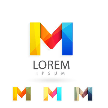 Colorful logo design set template, letter m. 