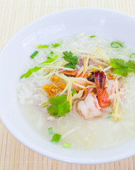 Breakfast rice Soup With Shrimp and vegetable