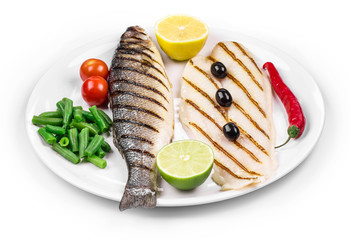 Close up of pangasius and sea bass.