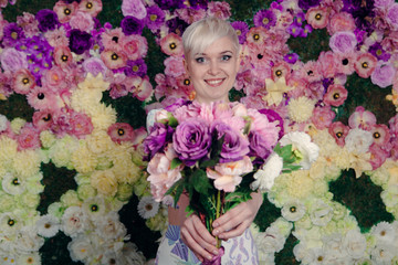Naklejka premium Beautiful blond woman with short haircut 