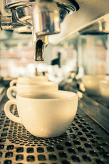 Coffee machine making espresso in a cafe.