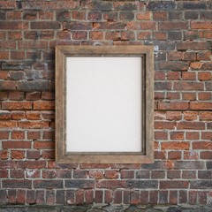 Wooden frame on brick wall