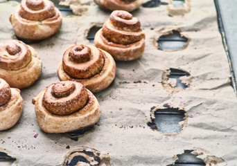 Homemade cakes on parchment