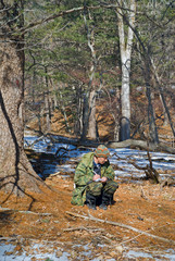 Fototapeta premium Zoologist in taiga 12