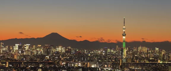 Fotobehang Uitzicht op de stad Tokyo met Tokyo Skytree en Mountain Fuji. © torsakarin