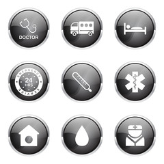 Hospital Health Black Vector Button Icon Design Set 2