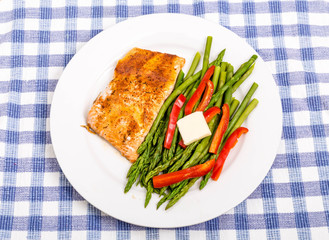 Baked Salmon with Asparagus and Red Peppers with Butter