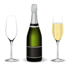 Bottle of champagne with glasses