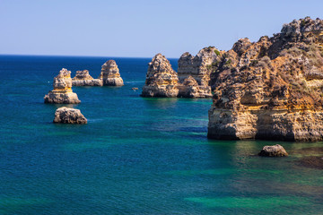 Fototapeta premium beautiful rock formations in the sea, Algarve, Portugal