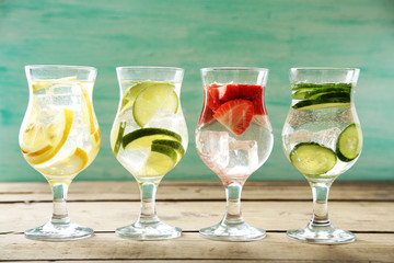 Glasses of different home made freshness healthy
