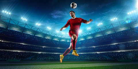 Soccer player in action panorama