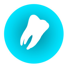 White silhouette of a healthy tooth on a blue circle