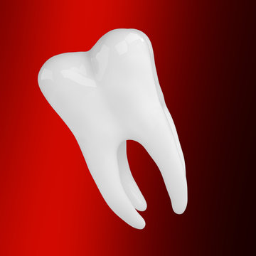 Snow-white tooth on black red background 3d