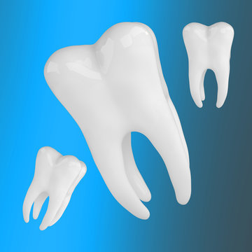 Snow-white tooth on black on a blue background 3d