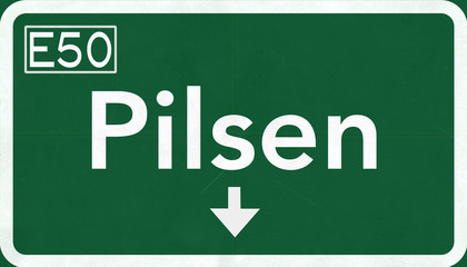 Pilsen Czech Republic Highway Road Sign
