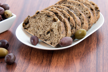 fresh baked olive bread slices