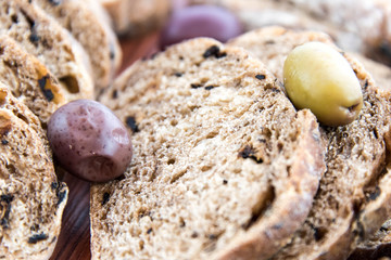 fresh baked olive bread slices