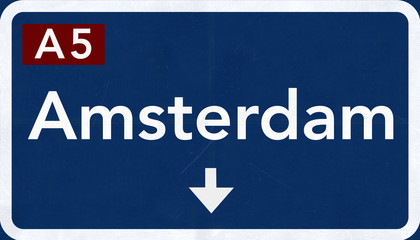 Fototapeta premium Amsterdam Netherlands Highway Road Sign