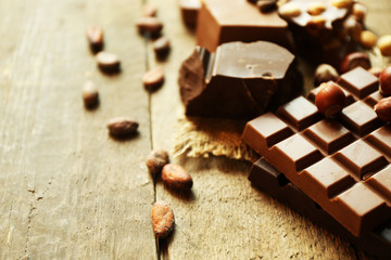 Still life with set of chocolate with nuts