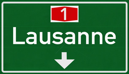 Naklejka premium Lausanne Switzerland Highway Road Sign