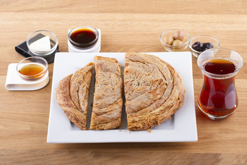 Turkish Pastry Foods on a Wooden Table