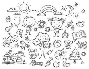 Black and white doodle set