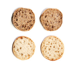 Wholewheat and regular bread rolls, top view
